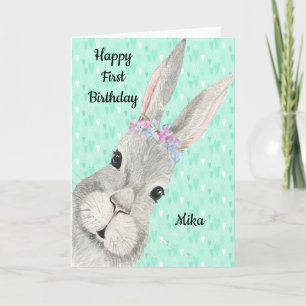 1st Birthday Card with Bunny Face