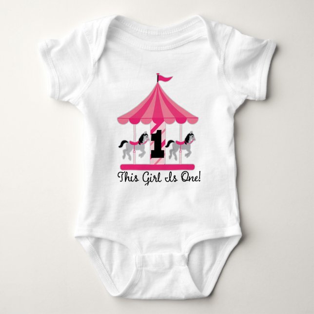 1st Birthday Carousel This Girl Is One Tshirt (Front)