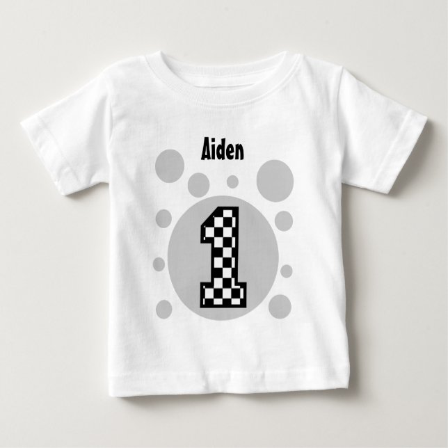 1st Birthday Checkers and Bubbles One Year Old V22 Baby T-Shirt (Front)