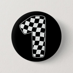1st Birthday Chequered Number 1 Car Racing Flag 6 Cm Round Badge