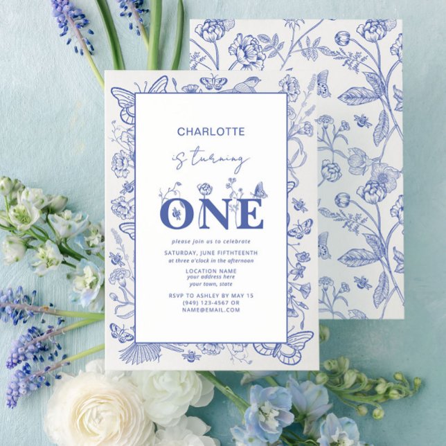 1st Birthday Chinoiserie Blue Is Turning One Invitation (Easily personalize this sweet baby's first birthday invitation with your unique details.)