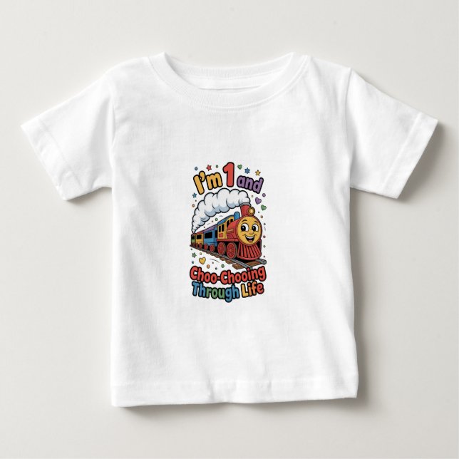 1st Birthday Choo Chooing Through Life Kids Tee  (Front)