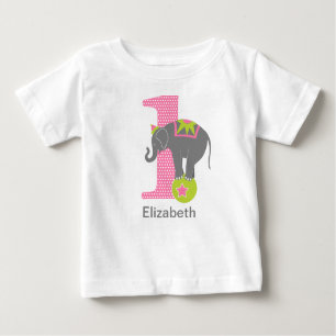 1st Birthday Circus Elephant Pink Baby T-Shirt