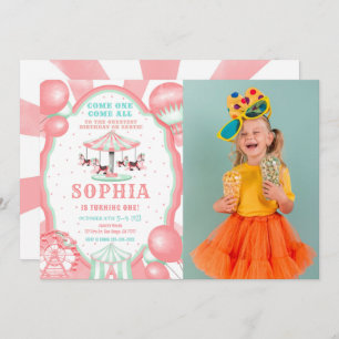 1st Birthday Circus Photo Invitation