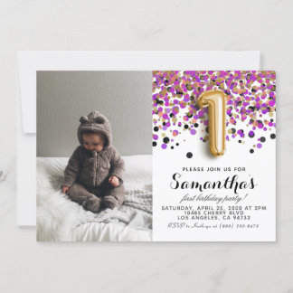 1st Birthday Confetti Portrait Invitation