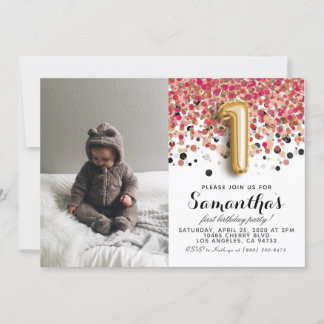 1st Birthday Confetti Portrait Invitation