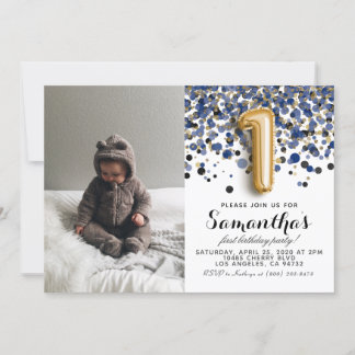 1st Birthday Confetti Portrait Invitation