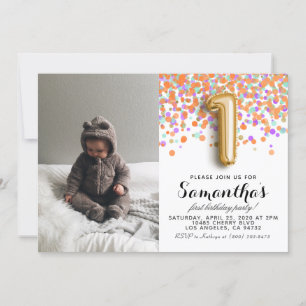 1st Birthday Confetti Portrait Invitation