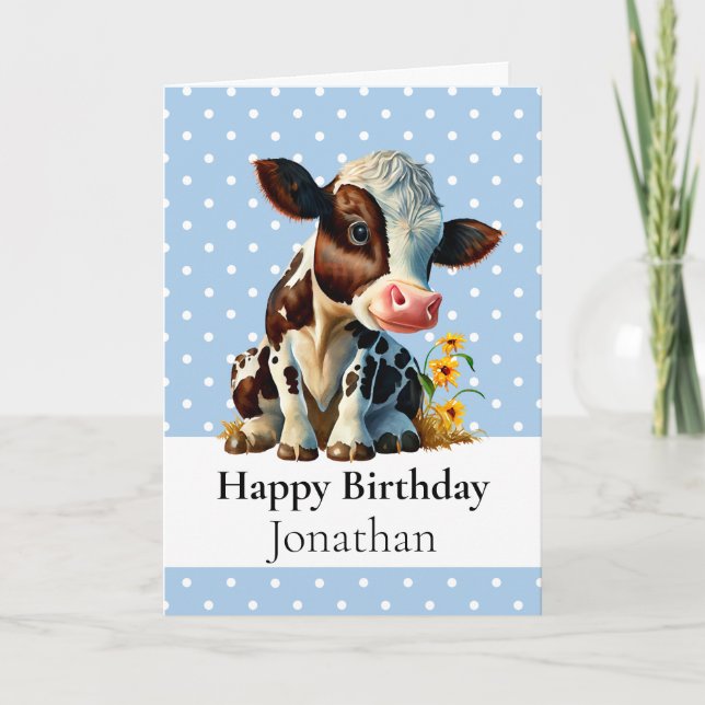 1st BIRTHDAY COW BOY Blue CARD (Front)