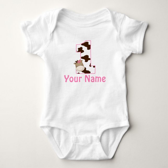 1st Birthday Cow Print Girls Personalised Shirt (Front)
