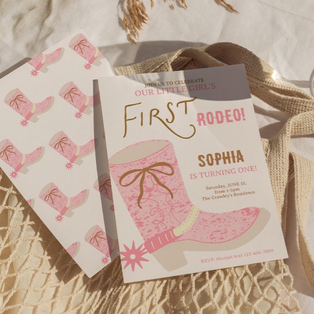 1st Birthday Cowgirl First Rodeo  Invite (first rodeo girls birthday invite)