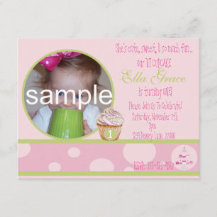 1st Birthday Cupcake Invitation - pink&green