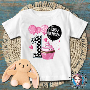 1st Birthday Cupcake Pink Baby T-Shirt