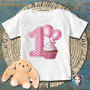 1st Birthday Cupcake Pink Baby T-Shirt