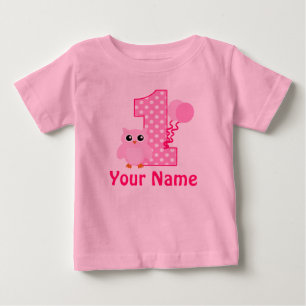 1st Birthday Cupcake Pink Owl Personalised Baby T-Shirt