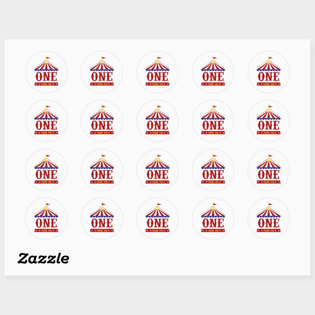1st Birthday Custom Circus Theme Stickers (Sheet)