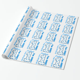 1st Birthday Custom Name Blue Stars Number BOY V1 Wrapping Paper