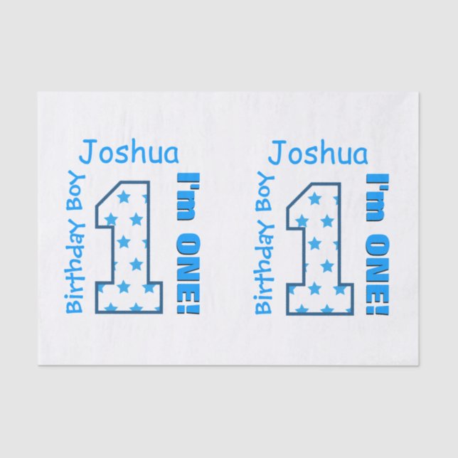 1st Birthday Custom Name Blue Stars Number BOY V2A Tissue Paper (Front)