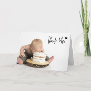 1st Birthday Custom Photo Modern handlettering Thank You Card