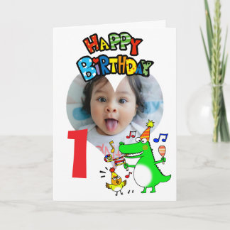 1st Birthday Cute Animal Party Photo Card