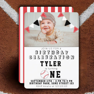 1st Birthday Cute Baseball Balls Kids Photo  Invitation