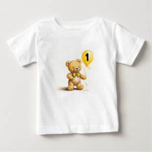 1st Birthday, Cute Bear w Balloon, Personalized Baby T-Shirt