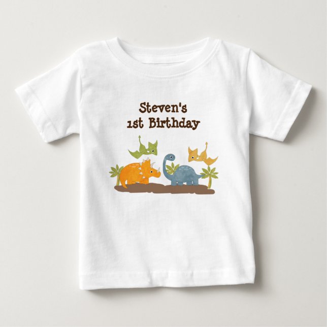 1st Birthday Cute Dinosaurs Prehistoric Wildlife Baby T-Shirt (Front)