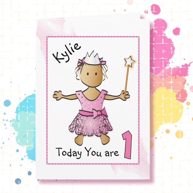 1st Birthday Cute Ethnic Princess Pink Birthday  Card (Creator Uploaded)