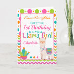 1st Birthday Cute Llama Fun Granddaughter Card<br><div class="desc">A fabulous colourful polka dot and chevron 1st  birthday card.  Send to a baby girl to wish her a  'whole llama fun' on her birthday. Bright pinks,  teals and orange make this a eye catching design. Personalise with your own message. Perfect for a great  granddaughter or niece.</div>