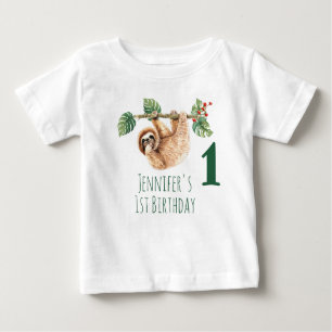 1st Birthday Cute Sloth Hanging Upside Down Baby T-Shirt