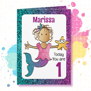 1st Birthday Cute Sweet Ethnic Mermaid Cartoon  Card