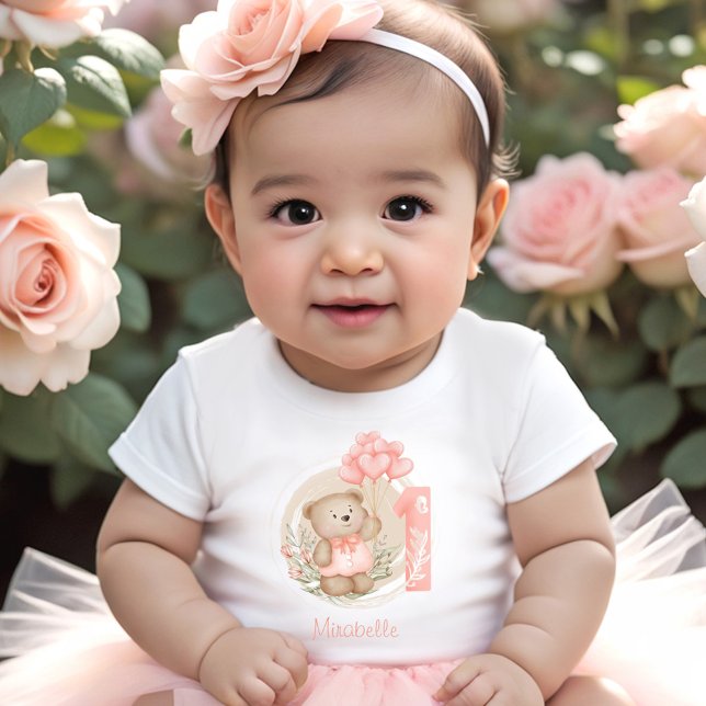1st Birthday Cute Teddy Bear Girl Name Peachy Baby T-Shirt (1st Birthday Cute Teddy Bear Girl Name Peachy Baby T-Shirt)