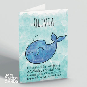 1st Birthday Cute Whale Customisable Card