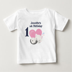 1st Birthday Cute White Kitty Cat Sleeping Baby T-Shirt