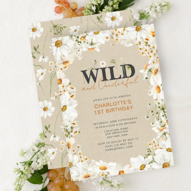 1st Birthday Daisy Wild & Onederful Terracotta Invitation (1st Birthday Invitation)