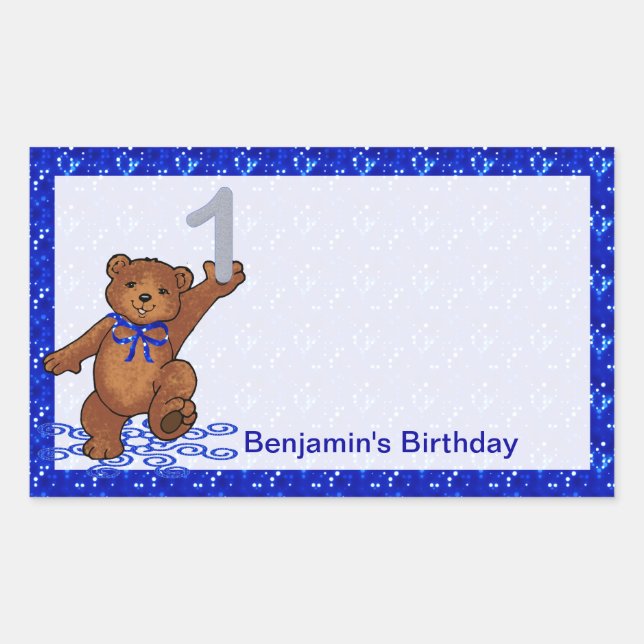 1st Birthday Dancing Bear Scrapbook Rectangular Sticker (Front)