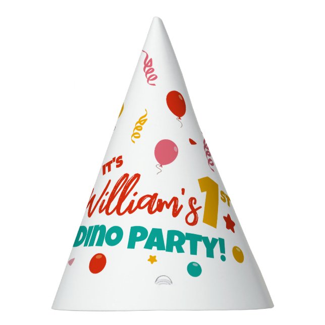 1st Birthday Dino Party Flat Colourful Hat (Right)