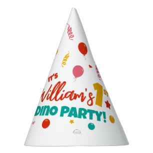 1st Birthday Dino Party Flat Colourful Party Hat