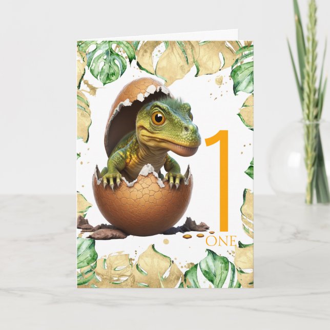 1st Birthday Dinosaur happy baby Jungle Card (Front)