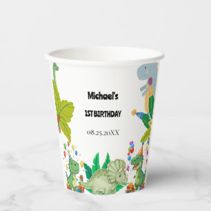 1st Birthday Dinosaur Minimal baby boy Paper Cups