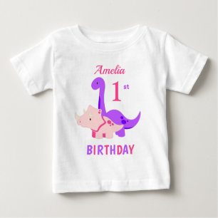 1st Birthday Dinosaurs Pink Baby T-Shirt