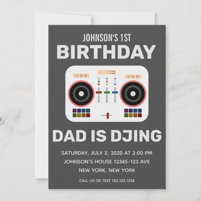 1st Birthday DJ Dance Party Charcoal Invitation (Front)