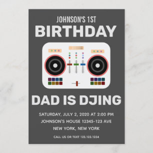 1st Birthday DJ Dance Party Charcoal Invitation