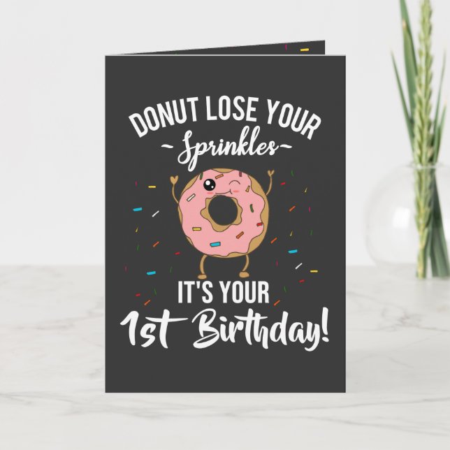 1st Birthday Donut Theme 1 Year Old Personalized Card (Front)