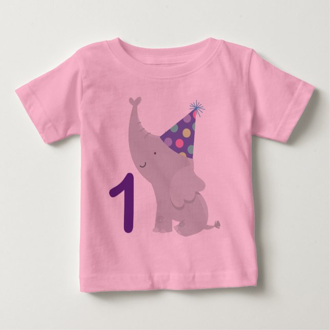 1st Birthday Elephant Baby T-Shirt (Front)
