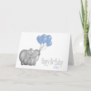 1st birthday elephant with balloon card