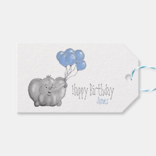 1st birthday elephant with balloon gift tags