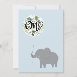 1st Birthday Elephant with Balloon Holiday Card