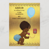 1st Birthday Ethnic Boy Phone Balloon Gold Chevron