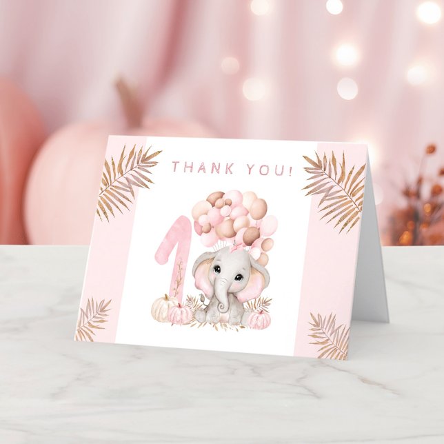1st Birthday Fall Autumn Pink Girl Thank You Card (1st Birthday Fall Autumn Pink Girl Thank You Card)